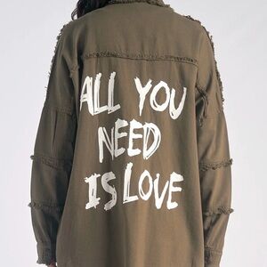 🔖 NWT🔖 Elan Olive Green Utility Jacket with Inspirational Print